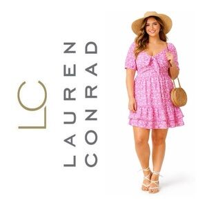 LC Lauren Conrad Pink Floral Tie Front Babydoll Dress